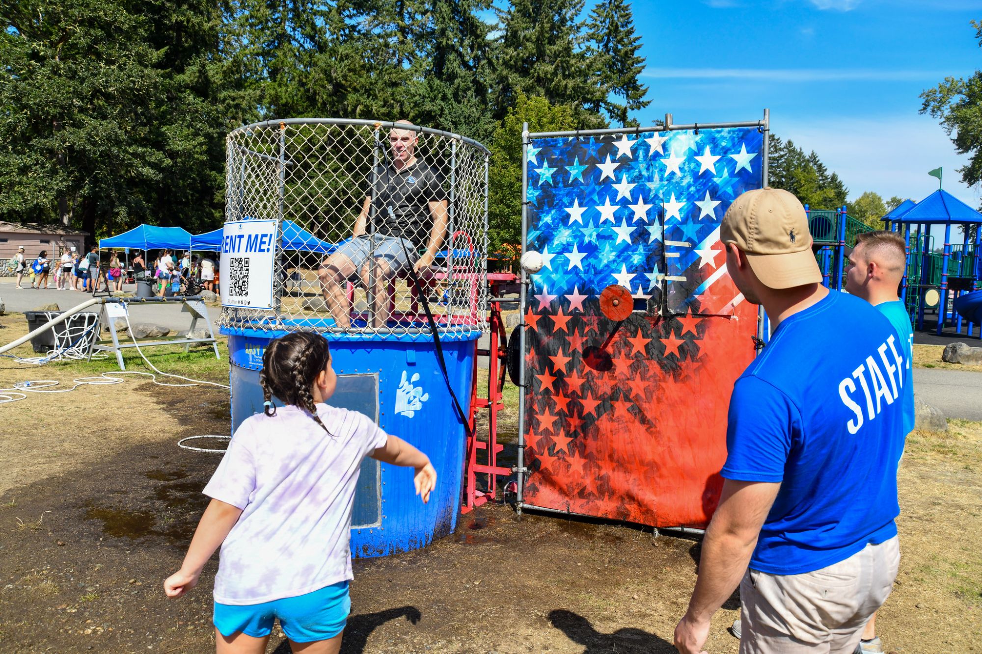 JBLM Garrison Commander COL Handke in the dunk tank