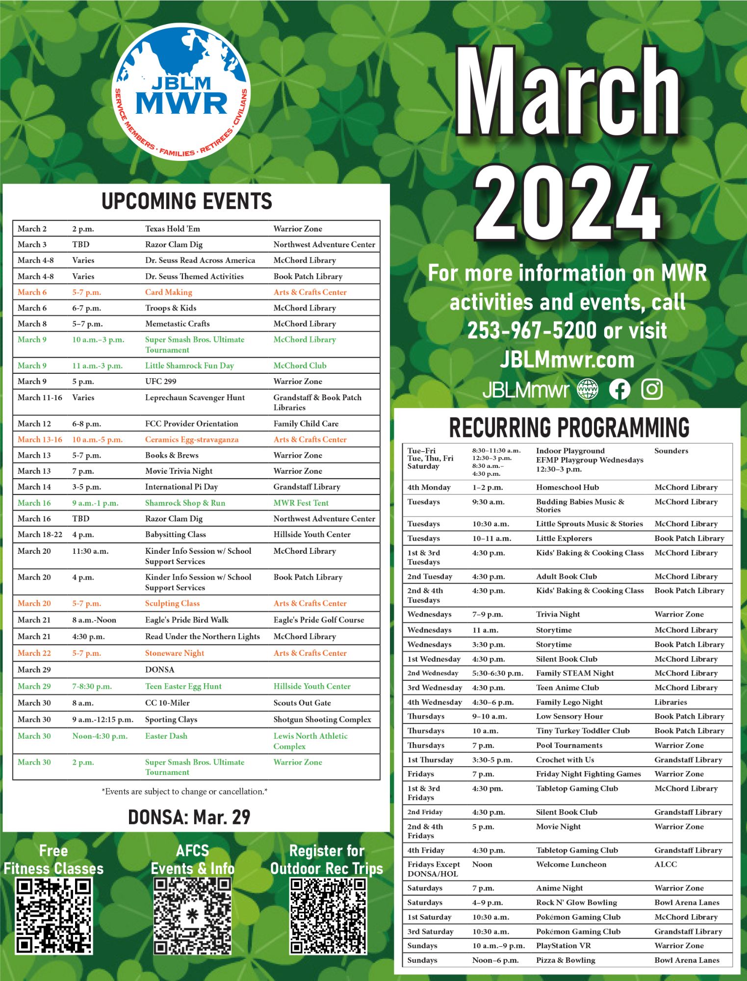 MWR Calendar Joint Base LewisMcChord US Army MWR