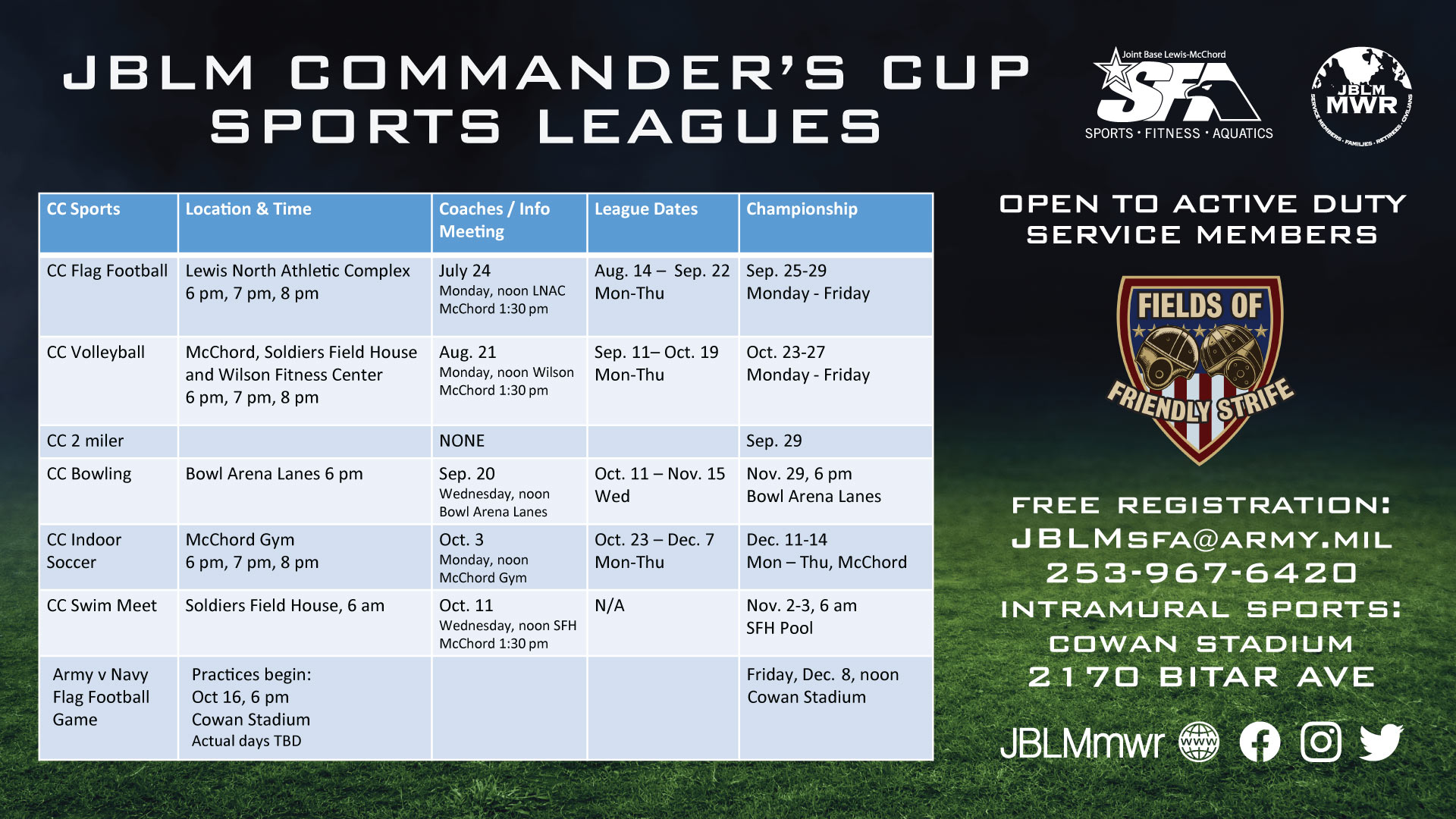 Commander's Cup Sports Calendar