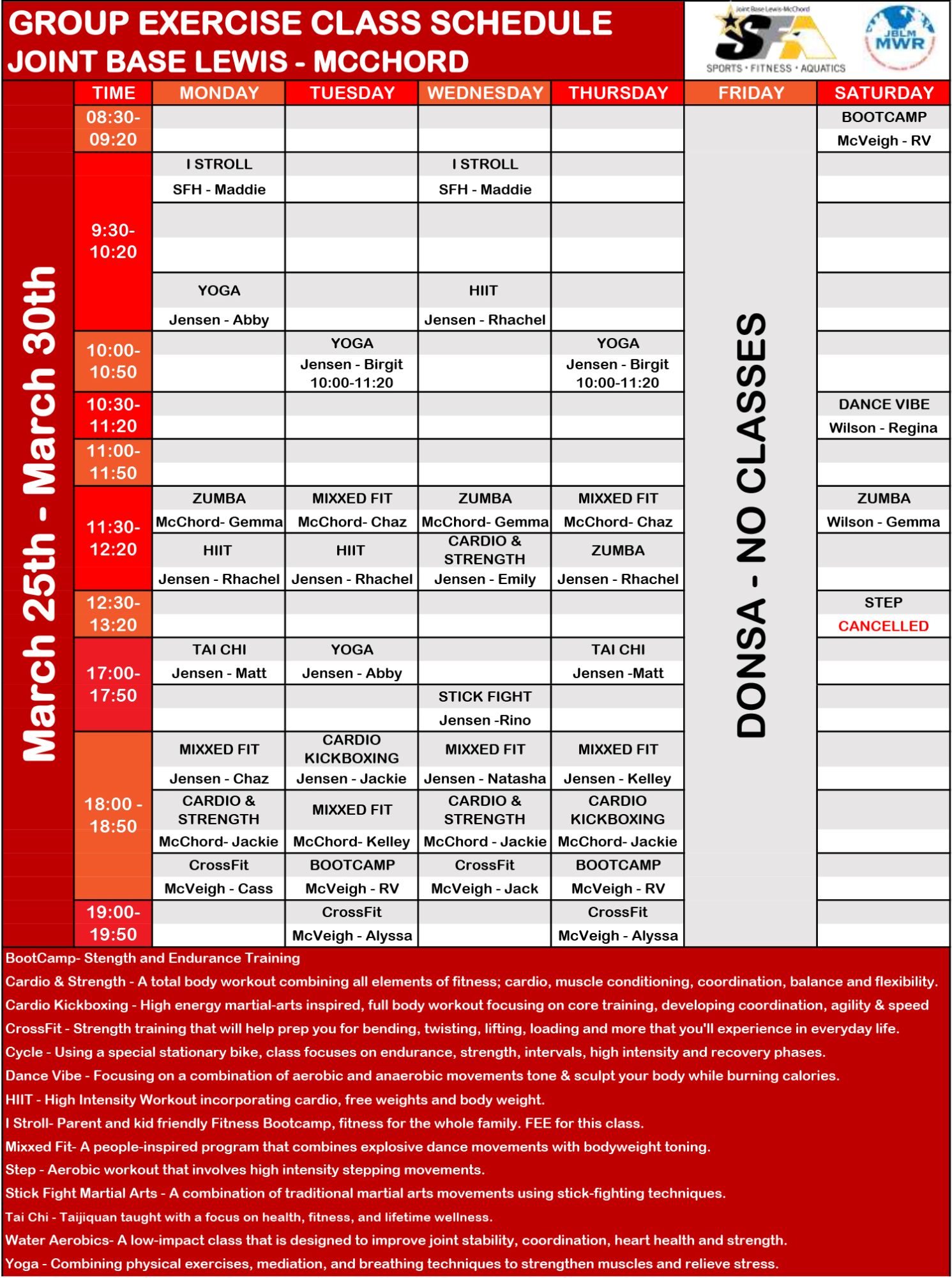 Fitness Class Schedule :: Joint Base Lewis-McChord :: US Army MWR