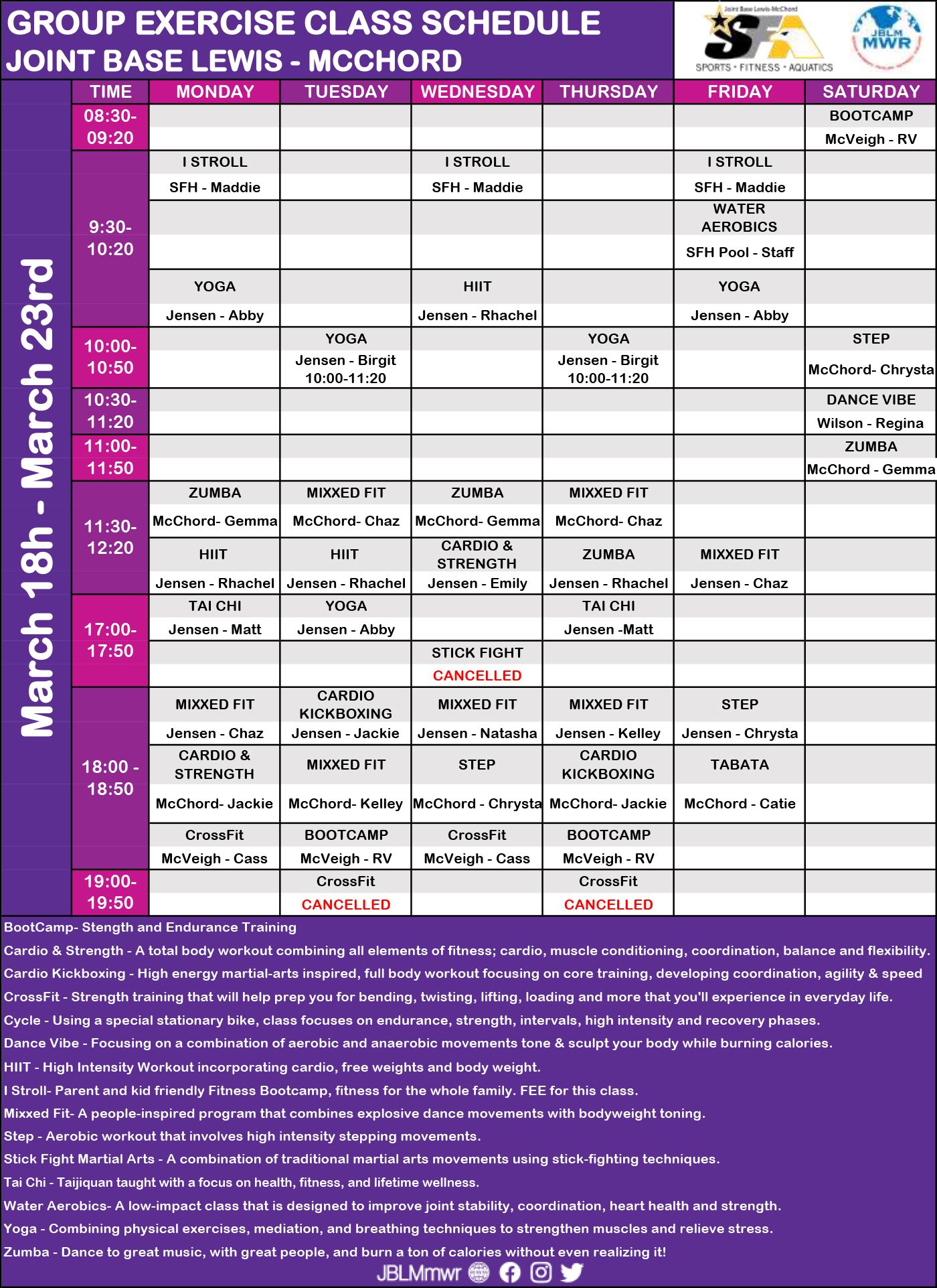 Fitness Class Schedule :: Joint Base Lewis-McChord :: US Army MWR